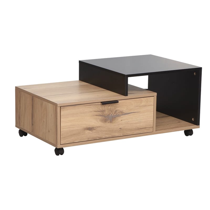 Soffbord Hannes 90x50x40 cm rustik / svart melamine, Ljust rustikt trä/svart