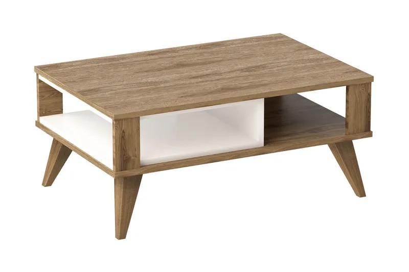 Hejde Soffbord 90 cm med Förvaring Hylla, Brun/Vit