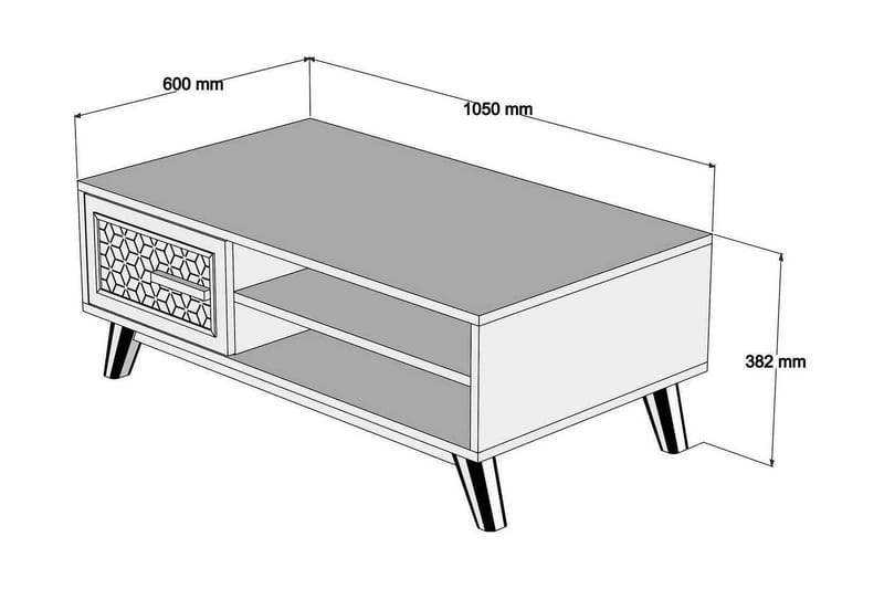 Hovdane Soffbord 105 cm m Förvaring 2 Hyllor+Skåp Diamantmön - Brun/Blå - Möbler - Bord & matgrupper - Soffbord