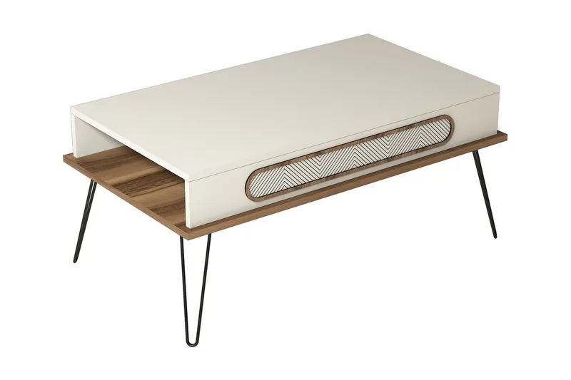 Hovdane Soffbord 105 cm med Förvaring Hylla Triangelmönster, Brun/Vit