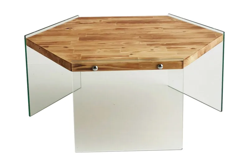 Huven 80 cm Hexagon Soffbord med Glasben i Furu, Natur