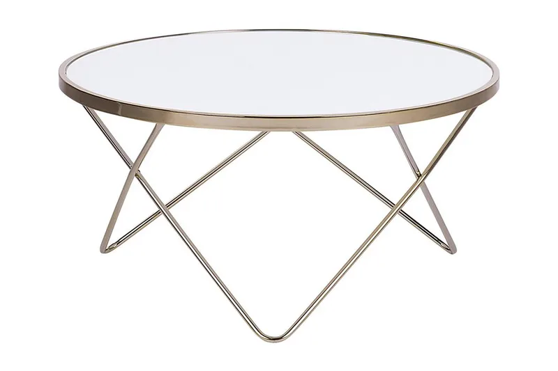 Meerah 80 cm Runt Soffbord i Glas med Geometriskt Trådunderrede, Vit