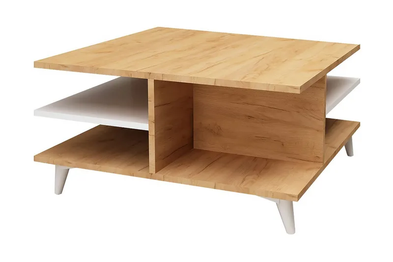 Mod Design Soffbord 80 cm med Förvaring Hyllor, Trä/Vit