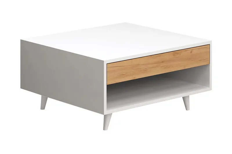 Mod Design Soffbord 80 cm med Förvaring Låda + Hylla, Trä/Vit