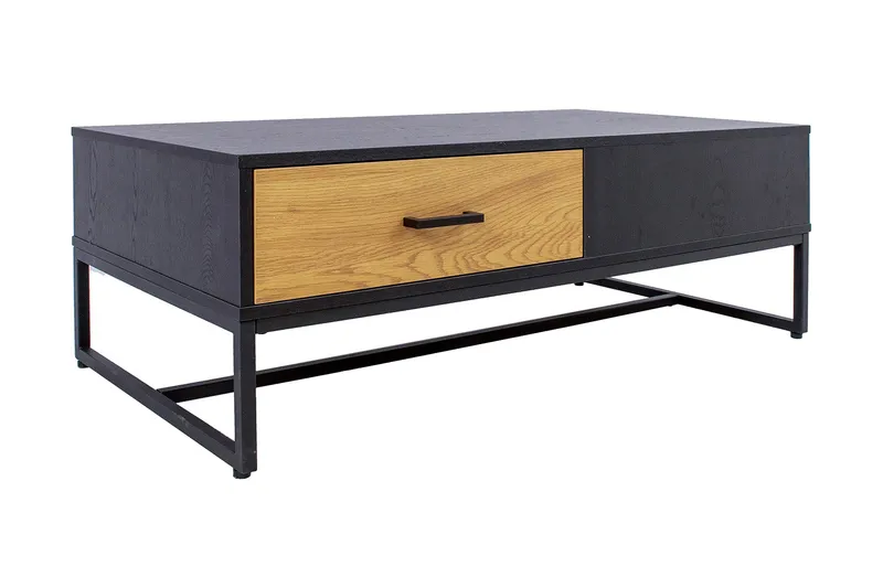 Nauerna Soffbord 110 cm med Förvaring 2 Lådor, Ekfärg/Svart