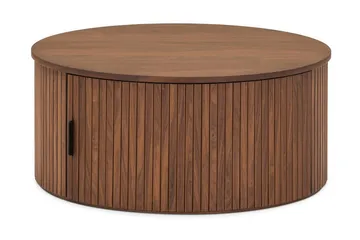 Noira Runt Soffbord 80 cm i Trä med Valnötsutseende och Ribbade Lådor - Brun - Möbler - Bord & matgrupper - Soffbord