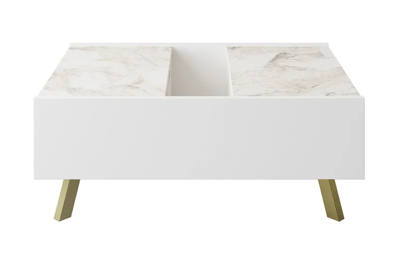 Ocotla Soffbord 90 cm med Förvaring Marmormönster, Vit/Mörkbrun