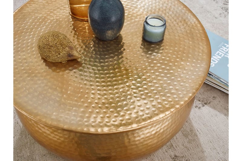 Osagie 60 cm Runt Soffbord i Metall med Hamrad Trumform - Guld - Möbler - Bord & matgrupper - Soffbord
