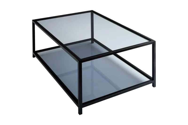 Sabani Soffbord 90 cm med Förvaring Hylla, Glas/Rökfärgad/Svart