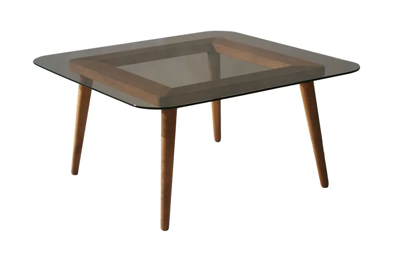 Selter Kvadratiskt Soffbord 80 cm i Glas med Träben, Brun