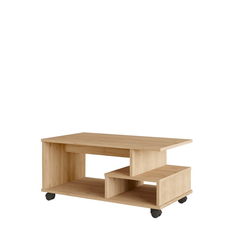 Solven 90x42,5x51 cm Rektangulärt Soffbord med Hyllor och Hjul i Ek, Brun