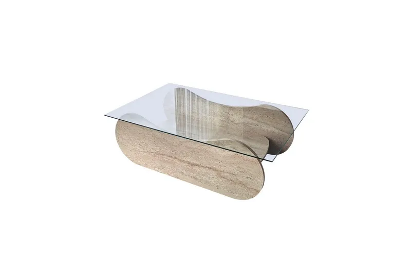 Soffbord Tevrin Travertin / Transparent, Travertin / Transparent