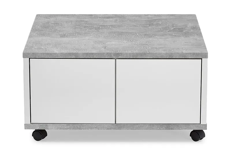 Twin Soffbord 70 cm med Förvaring Lådor på Hjul, Vit/Betonggrå