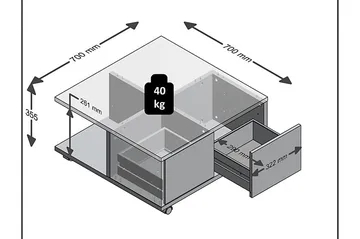 Twin Soffbord 70 cm med Förvaring Lådor på Hjul - Vit/Betonggrå - Möbler - Bord & matgrupper - Soffbord