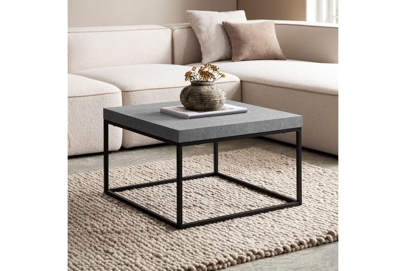 Soffbord Wohnling fyrkant 60 cm stenoptikstil, klassisk metallram, modern look Grå - Grå - Möbler - Bord & matgrupper - Soffbord