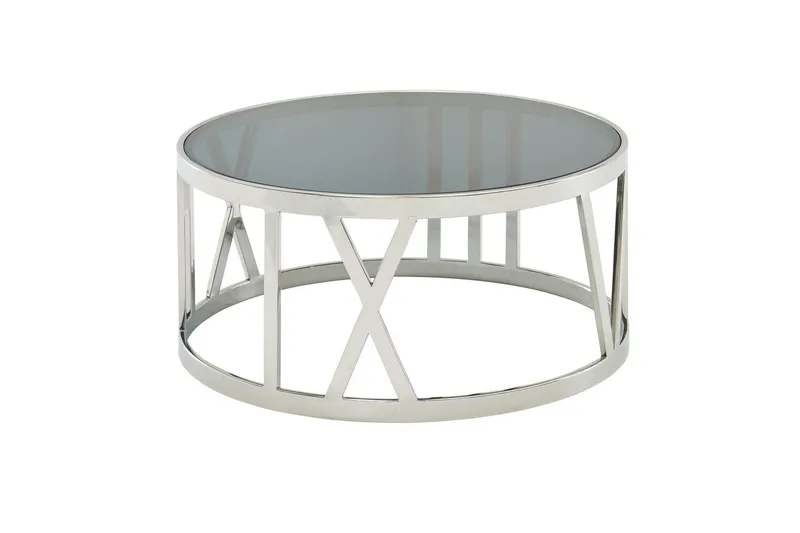 Soffbord Wohnling Rund 60 cm Säkerhetsglas Romerska siffror Krom Modern