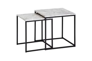 Yaisha Satsbord 40 cm Marmormönster 2 Bord - Vit/svart - Möbler - Bord & matgrupper - Soffbord