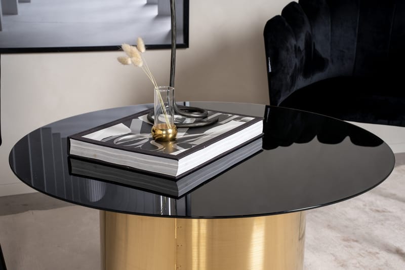 Ystad 75 cm Runt Soffbord med Cylinderfot i Glas - Brun|Svart - Möbler - Bord & matgrupper - Soffbord