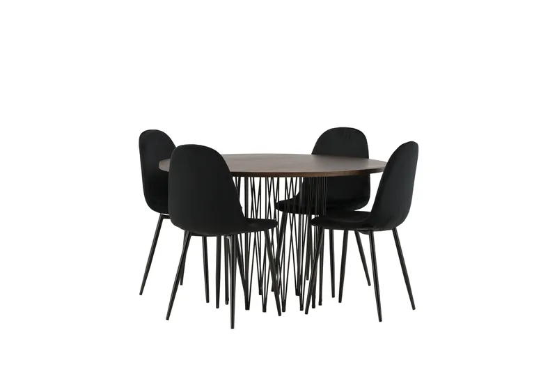 Stonaro Matgrupp  120 cm Rund med 4 Bennie stolar, Svart