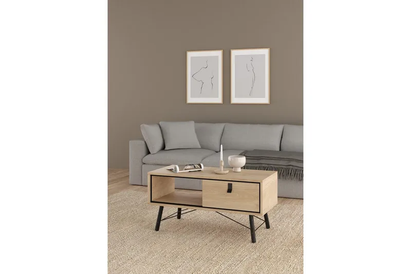 Tadami Rektangulärt Soffbord med Låda 102 cm i Trä - Beige - Möbler - Bord & matgrupper - Soffbord