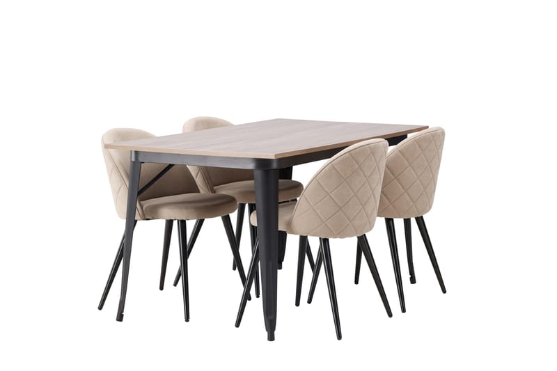 Tempe Matgrupp 140 cm Rektangulär med 4 Velvet stolar - Beige - Möbler - Bord & matgrupper - Matgrupper