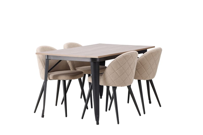 Tempe Matgrupp 140 cm Rektangulär med 4 Velvet stolar - Beige - Möbler - Bord & matgrupper - Matgrupper