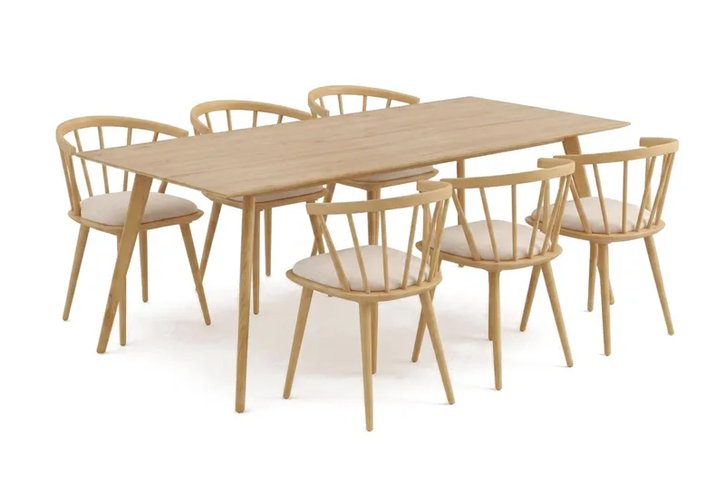 Tyrö Matgrupp 190 cm med 6 st Tyrö Karmstolar med Dyna, Ek