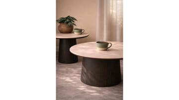 Ullern 90 cm Runt Soffbord i Keramik med Träunderrede - Ljusbeige - Möbler - Bord & matgrupper - Soffbord