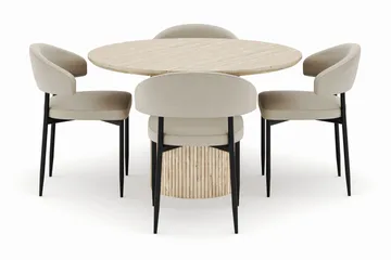 Uppveda Matbord Runt 120 cm med 4 Sawako Stolar - Beige - Möbler - Bord & matgrupper - Matgrupper