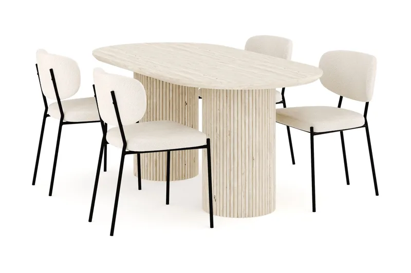 Uppveda Matgrupp 180 cm Oval med 4 Gemmiano Matstolar, Travetin