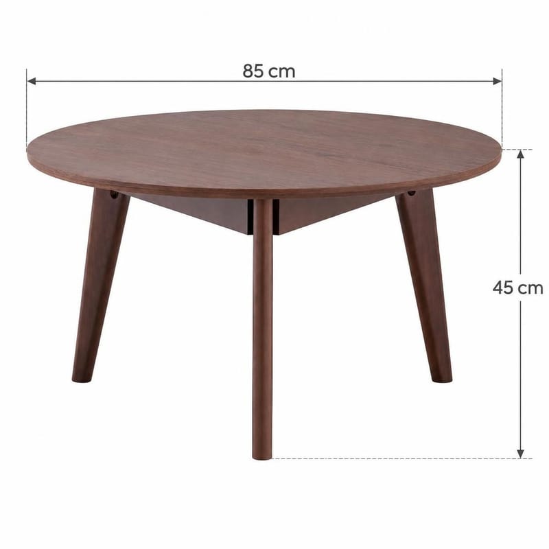 Velo Runt Soffbord 85 cm med Trä- och Valnötsutseende och Tre Ben - Valnöt - Möbler - Bord & matgrupper - Soffbord