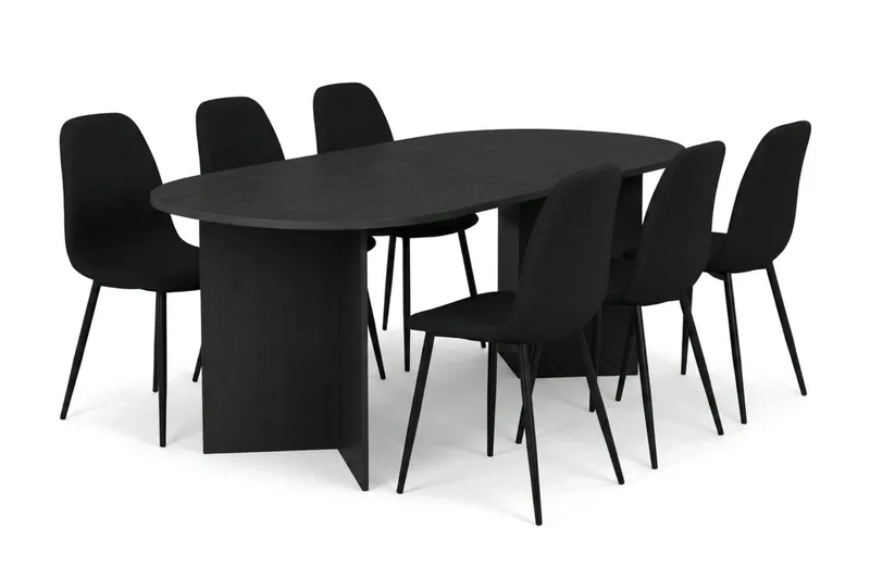 Vera Matgrupp oval 180 cm  med 6 Nibe Matstolar, Svartlaserad ek