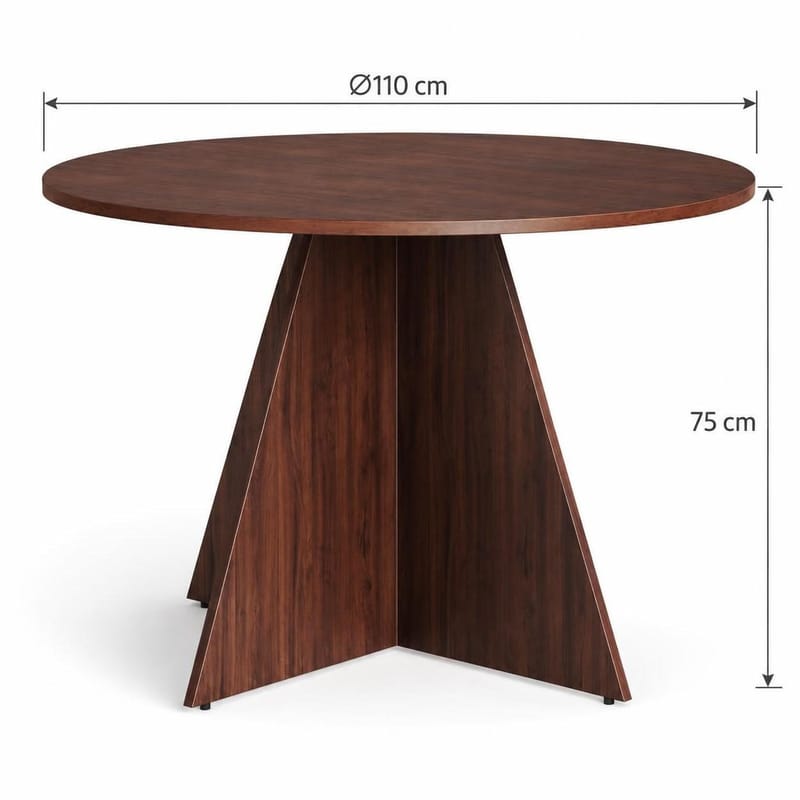 Vera Rund Matgrupp 110 cm – Matbord med 4 Katy Matstolar med Trä- och Valnötsutseende - Brun - Möbler - Bord & matgrupper - Matgrupper