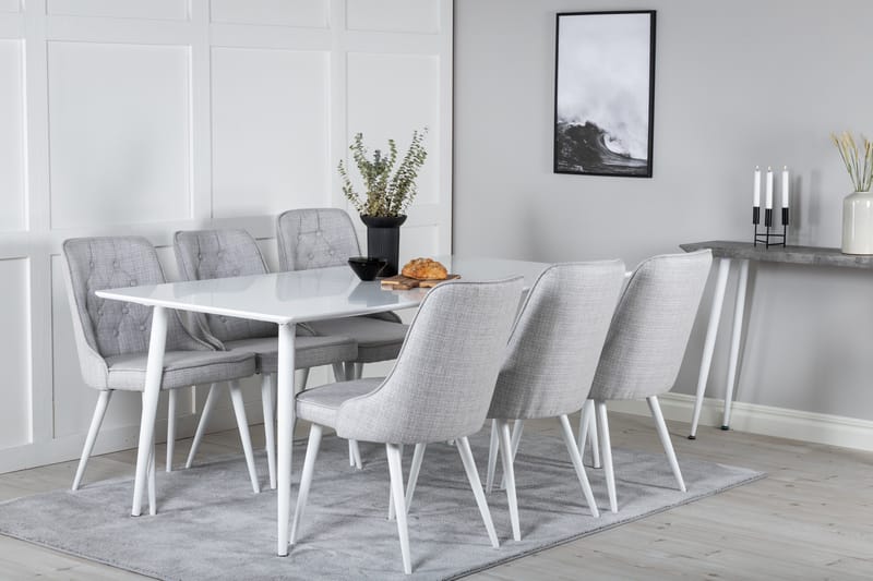 Ypas Matgrupp 180 cm inkl 6 Valera Stolar - Vit/Grå - Möbler - Bord & matgrupper - Matgrupper