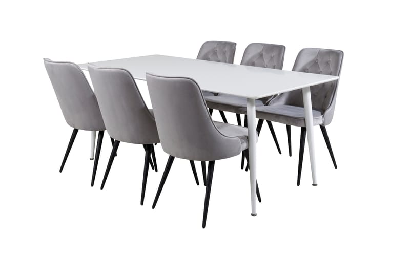 Ypas Matgrupp 180cm inkl 6 Valera Lyx Stolar, Sammet/Vit/Svart/Grå