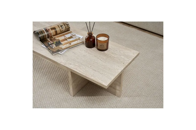 Zephral Rektangulärt Soffbord 120 cm i Sten med Skulptural Travertin - Beige - Möbler - Bord & matgrupper - Soffbord