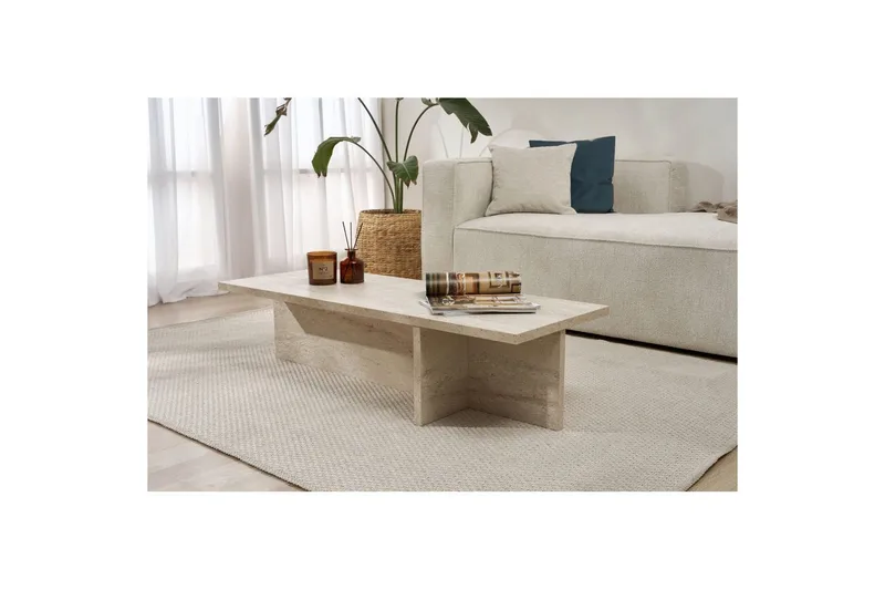 Zephral Rektangulärt Soffbord 120 cm i Sten med Skulptural Travertin - Beige - Möbler - Bord & matgrupper - Soffbord