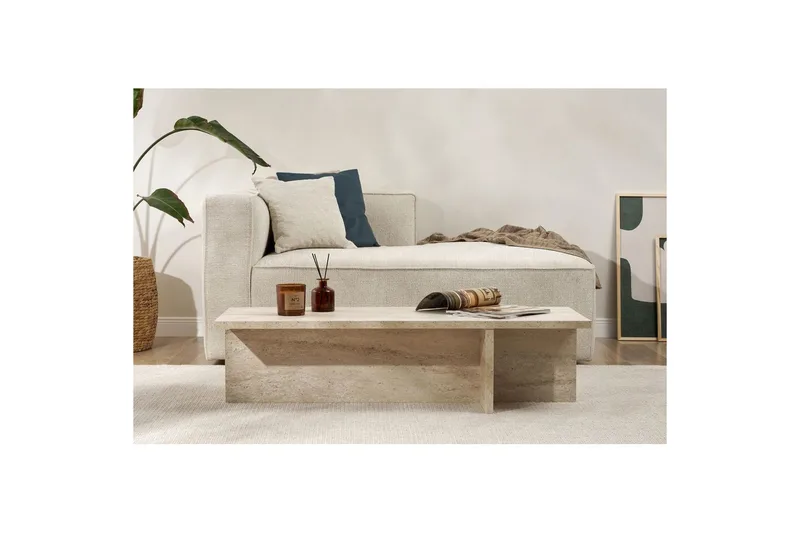Zephral Rektangulärt Soffbord 120 cm i Sten med Skulptural Travertin - Beige - Möbler - Bord & matgrupper - Soffbord