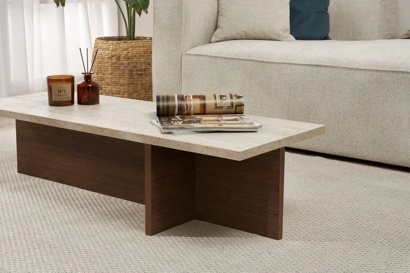 Zephral Soffbord 120x30x45 cm - Travertin, Milano Walnut - Möbler - Bord & matgrupper - Soffbord