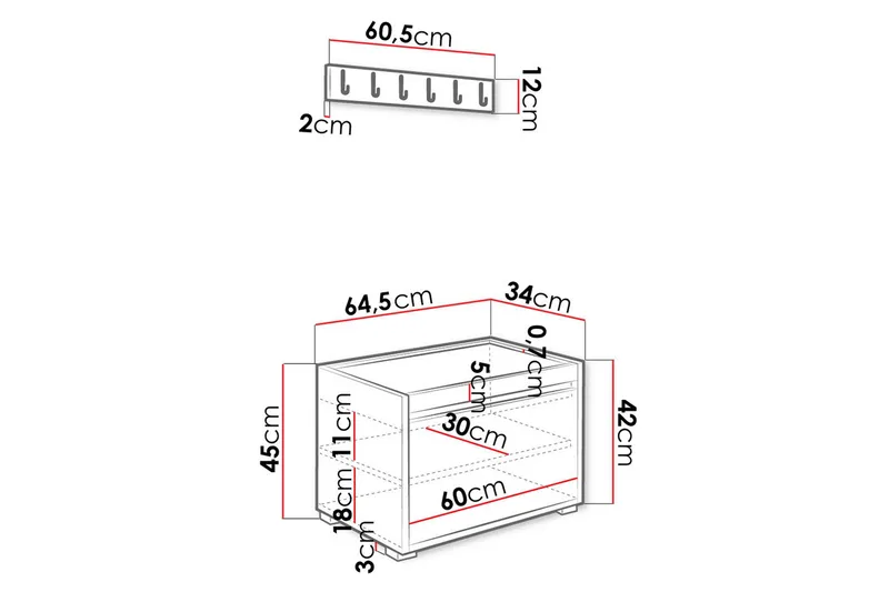 Grawis Hallmöbel med Klädkrokar + Skolåda - Grå - Möbler - Hallmöbler - Möbelset för hall & entre
