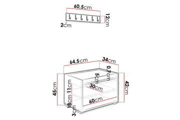 Grawis Sittbänk med 6-pack Väggdekoration 60x30 cm - Vit - Möbler - Hallmöbler - Möbelset för hall & entre