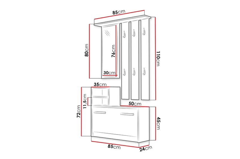 Nesebar Hallmöbel 85 cm - Vit - Möbler - Hallmöbler - Möbelset för hall & entre