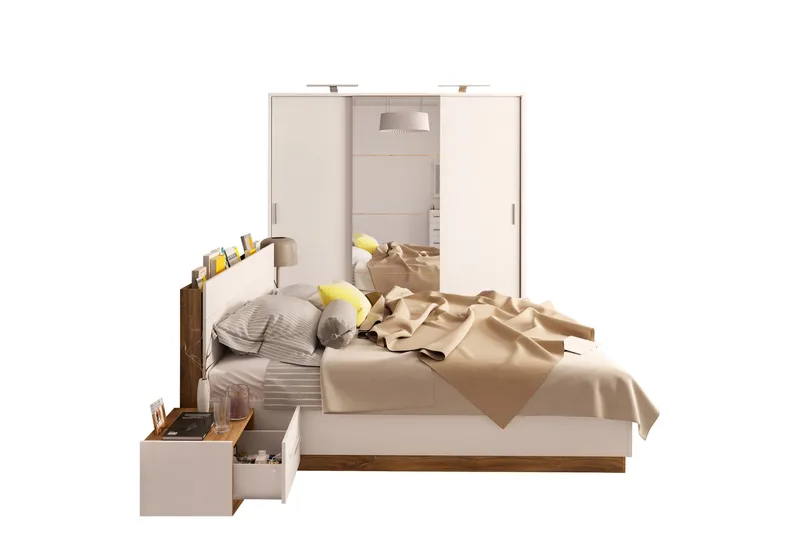 Dentrona Möbelset För Sovrum, Vit/Beige