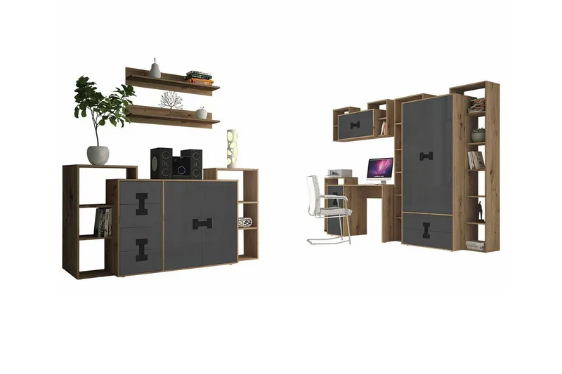 Castlebay Möbelset För Sovrum Grey High Gloss