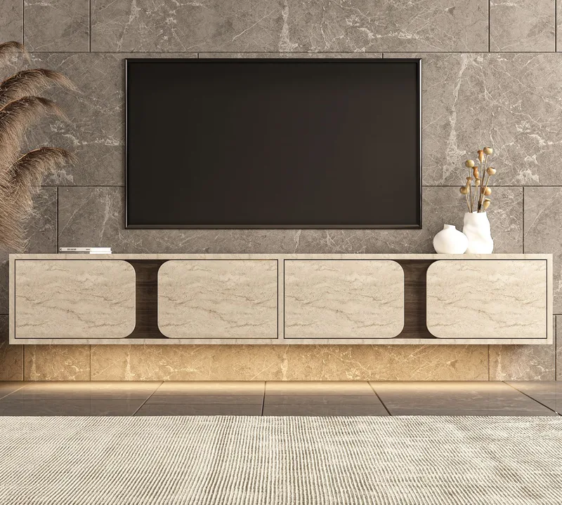 Adilen TV-bänk 180x30x30 cm - Travertin och valnöt - Möbler - Tv möbel & mediamöbel - TV bänk & mediab änk