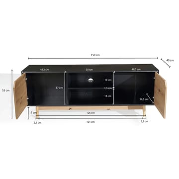 Alaro TV-bänk 150 cm - Svart med ekfärgade fronter/ben - Möbler - Tv möbel & mediamöbel - TV bänk & mediabänk
