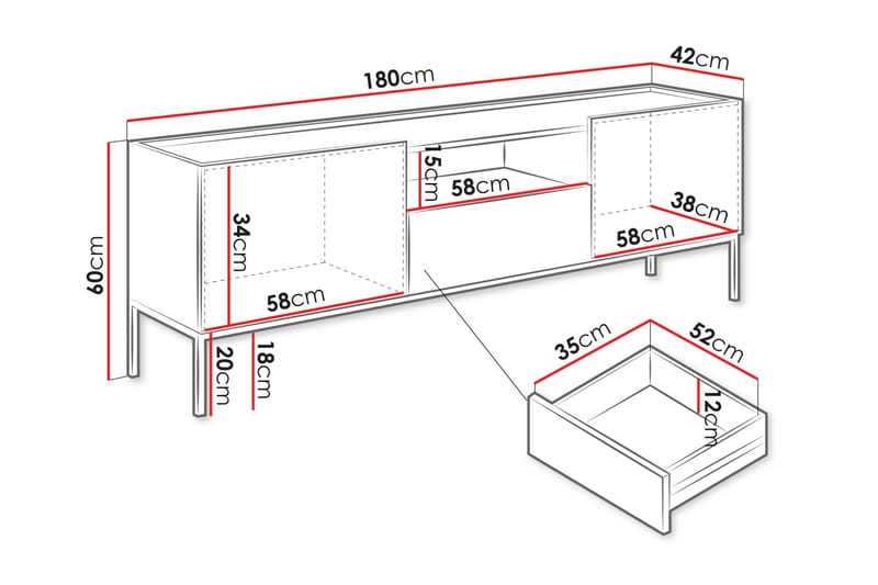 Amelus Tv-bänk 180 cm - Brun - Möbler - Tv möbel & mediamöbel - TV bänk & mediabänk