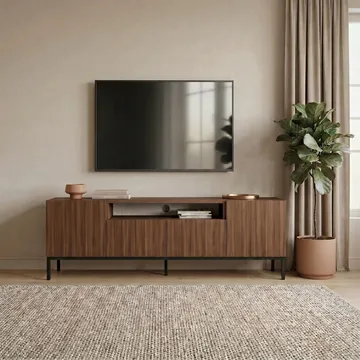 Arvold TV-bänk 160x50x35 cm - Milano Walnut och svart - Möbler - Tv möbel & mediamöbel - TV bänk & mediabänk