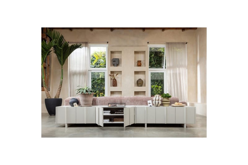 Basu Golvstående Tv Bänk 152 cm med Förvaring i Ljust Trä - Beige - Möbler - Tv möbel & mediamöbel - TV bänk & mediabänk