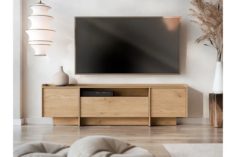 Bellia Golvstående TV Bänk 197 cm med Förvaring i Ek, Ljusbrun
